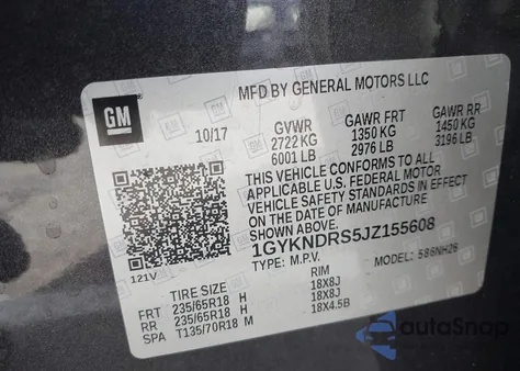 2018 Cadillac Xt5 Luxury из США, поврежденный, VIN 1GYKNDRS5JZ155608